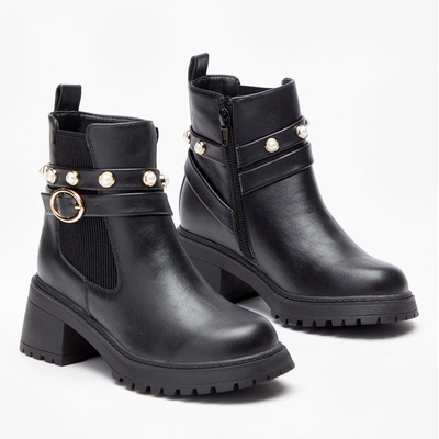 Be You Pearl Detail Strap Ankle Boot - Black