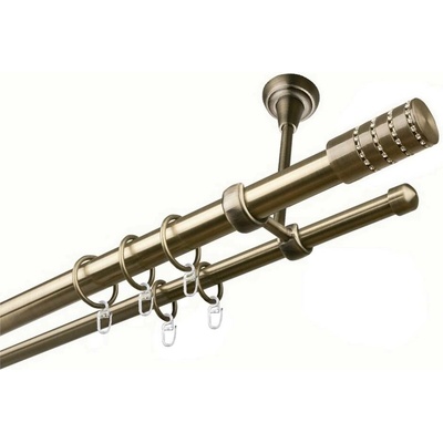 OK-GarnýžeCZ Garnýž kovová dvouřadá 25/16mm Cylinder crystal mosaz 340 cm do stropu / kroužky s háčkem