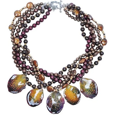 Dannyra Колие с листенца от естествена орхидея, перли Майорка и седеф Night Dream Dannyra Jewels