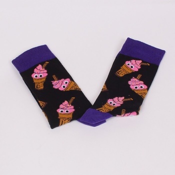 Забавни мъжки чорапи в черно и лилаво с розови сладоледи