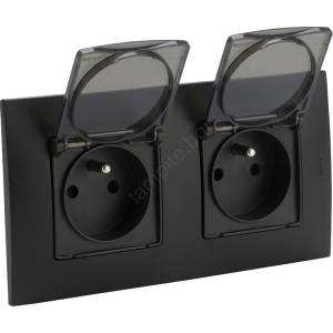 Legrand - Двойна външна розетка NILOE 250V IP44 черна (LR0003C)