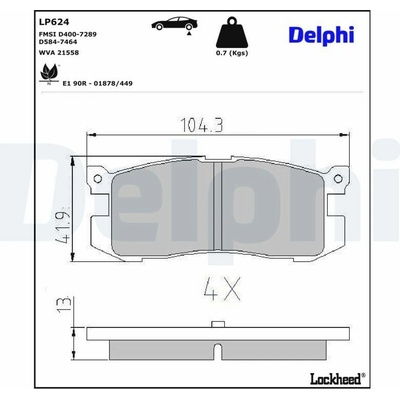 Sada brzdových platničiek kotúčovej brzdy DELPHI LP624