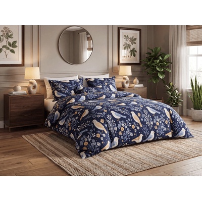Textilomanie Obliečky z mikrovlákna DENIM BIRDS modré 70x90 140x200