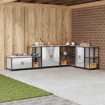 vidaXL Рафт за съхранение в кухнята с рафт Сребрист Неръждаема стомана (874972)