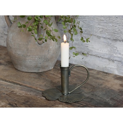 Bronzový antik svícen na úzkou svíčku Leaves - 13*12*9cm - Chic Antique