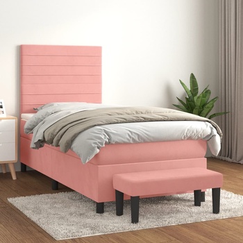 vidaXL Боксспринг легло с матрак, розово, 100x200 см, кадифе (3137892)
