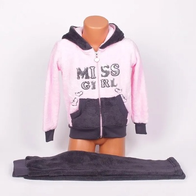 Плюшен детски домашен комплект в сиво и розово с надпис