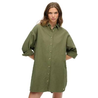 Риза с дълъг ръкав Superdry Ibiza Longline Beach long sleeve shirt - Green (Beetle Green)