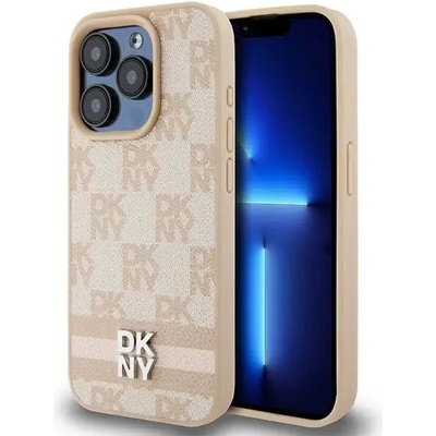 DKNY Кейс DKNY Leather Checkered Mono Pattern & Printed Stripes за iPhone 15 Pro Max, розов (3666339263645)