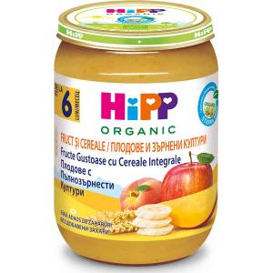 Hipp БИО Плодова каша с пълнозърнести култури 6м+ 190г