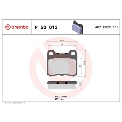 Sada brzdových destiček BREMBO P50013