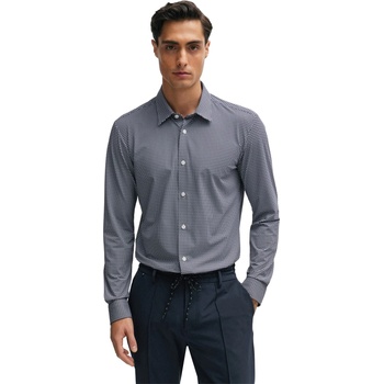 Image 1 of HUGO BOSS Men's P Roan Kent Patterned Long-Sleeve Shirt - Dark Blue