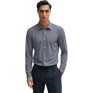 HUGO BOSS Men's P Roan Kent Patterned Long-Sleeve Shirt - Dark Blue