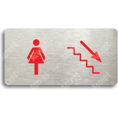 ACCEPT Piktogram WC ŽENY VPRAVO DOLŮ - stříbrná tabulka - barevný tisk bez rámečku