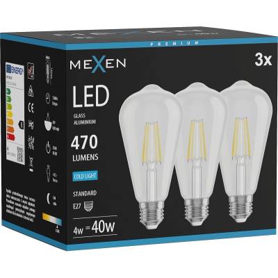 Mexen Vintis 3x LED крушка с нажежаема жичка E27, ST64, 4W, Студена - 6500K, 470 lm, (L152-E27-0465-00x03)