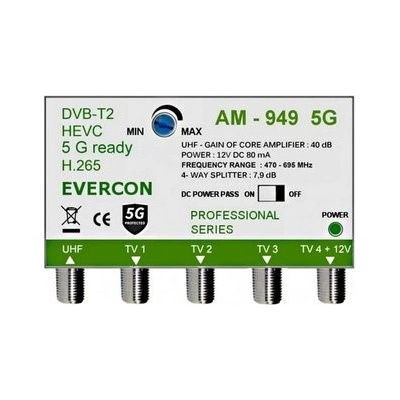 Evercon HEVC anténní zesilovač pro 4 TV AM-949 5G