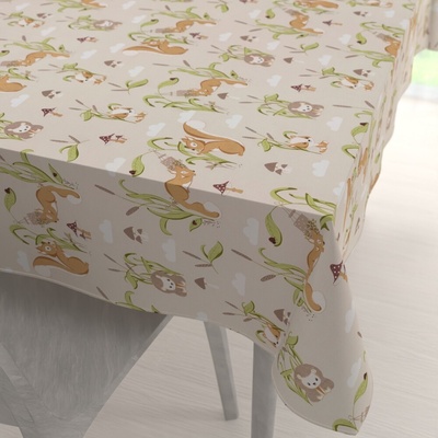 Biante Detský bavlna obdĺžnikový obrus Sandra SA-695 Veveričky a ježkovia na svetlo béžovom 60x100cm