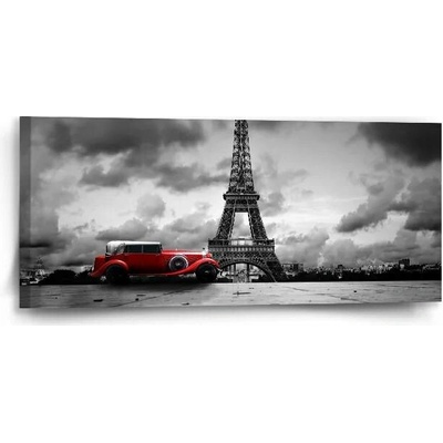 Sablio Obraz Eiffelova věž a červené auto - 110x50 cm