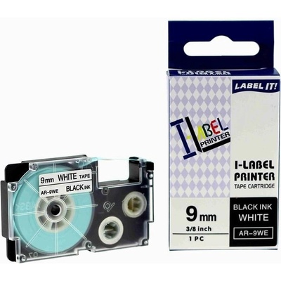 Compatible Casio XR-9GWE, 9mm x 5, 5m черен печат / бял фон, екстра лепило съвместима лента (XR-9GWE)