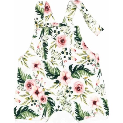 Dětské laclové kalhoty krátké růže v kapradí