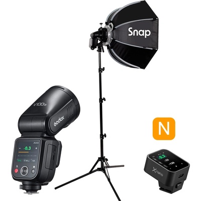 Godox V100 TTL reporter kit blesk, softbox, statív, odpalovač Nikon