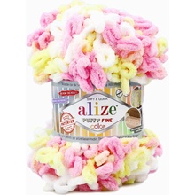 Alize Puffy fine color 6367 bílá, růžová, žlutá