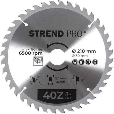 Kotúč Strend Pro TCT 210x2.6x30/20 mm 40T, na drevo, pílový, SK plátky