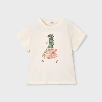 MAYORAL Тениска къс ръкав Бежова със зелена щампа за мини момиче Mayoral