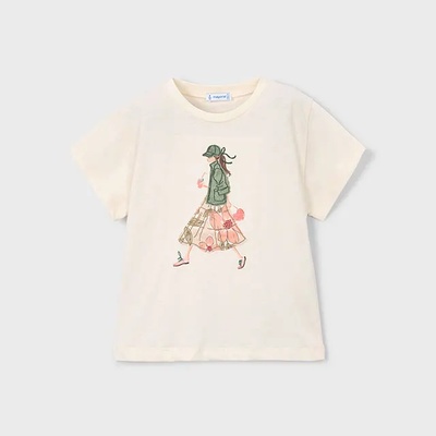 MAYORAL Тениска къс ръкав Бежова със зелена щампа за мини момиче Mayoral