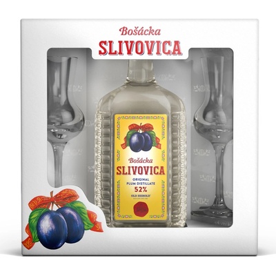 OLD HEROLD Slivovica Bošácka Hranatá 52% 0,7 l (darčekové balenie 2 poháre)