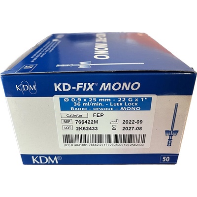 KDM Intravenózna kanyla s krídelkami bez portu modrá G 22 0,9 x 25 mm 50 ks v balení