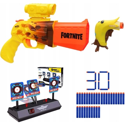 PISTOLE NERF FORTNITE VELKÁ A MALÁ SADA + ZAMĚŘOVAČ + ELEKTRONICKÝ TERČ