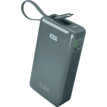 SBS Преносима батерия Powerbank SBS 10000 mAh 20W с вграден USB-C кабел и дигитален дисплей - сив (TTBB10000LCDTCPD20A)
