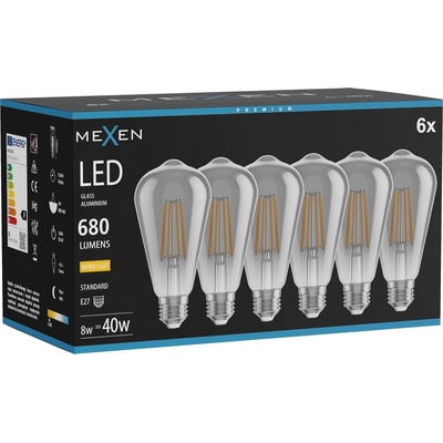 Mexen Vintis 6x LED филaментна крушка E27, ST64, 8W, Топло - 2700K, 680 lm, пушена (L152-E27-0827-70x06)