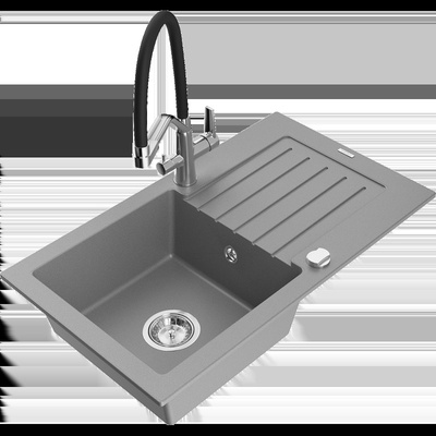 Pablo гранитна мивка с една камера и отцедник и кухненска батерия Duo, сива - 6510-71-671701-07 (6510-71-671701-07)