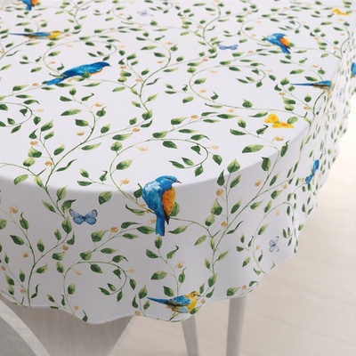 Biante bavlna oválny obrus Sandra SA-501 Modré vtáky a vetvičky na bielom 50x100 cm