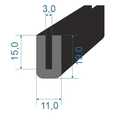 05355172 Pryžový profil tvaru "U", 19x11/3mm, 70°Sh, EPDM, -40°C/+100°C, černý | Zboží Auto