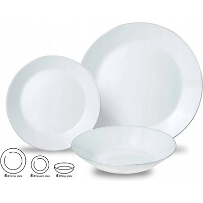 Kinghoff Сервиз за хранене Kinghoff KH 1877, 18 части, За 6 души, Опал, Подходящи за съдомиялна машина, Бял/сребрист