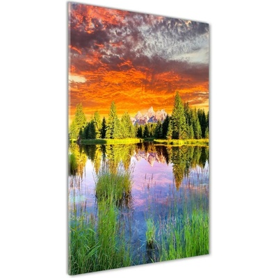Vertikálny foto obraz sklenený Jazero v lese 50x100 cm