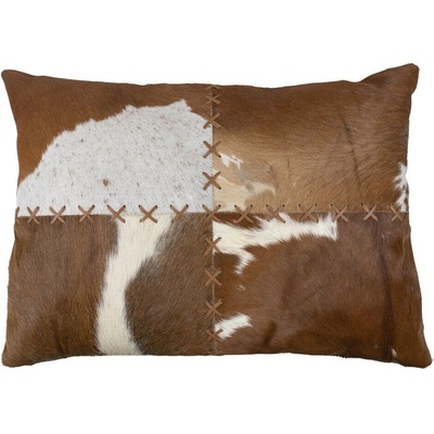 Mars & More Hnedý kožený vankúš s výrazným stehom Stitch Cow 45x60x15
