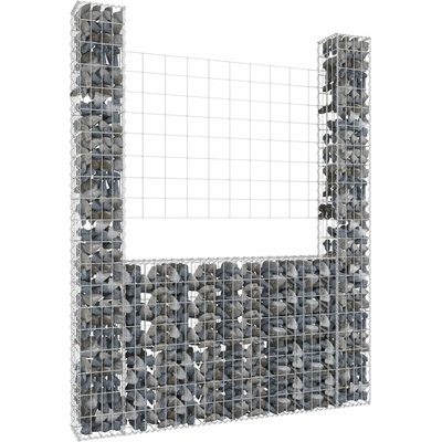 vidaXL Gabionový koš ve tvaru U se 2 sloupky železo 140 x 20 x 200 cm