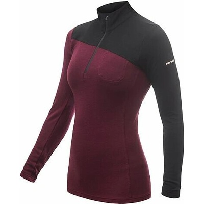 SENSOR MERINO EXTREME dámske tričko dl.rukáv zips port red čierna