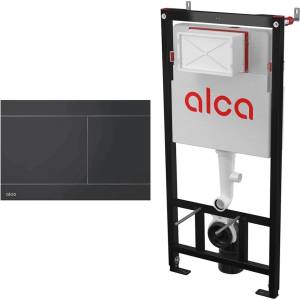 Alcadrain Комплект тоалетно казанче с вградена рамка Alca AM101/1120 и матово черен бутон за активиране FUN-BLACK (AM101/1120+FUN-BLACK)