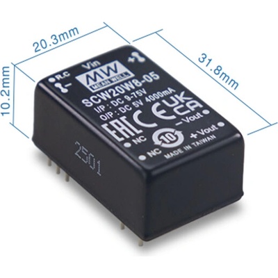 Mean Well SCW20W8-05 Měnič DC/DC modulový 20W 5V