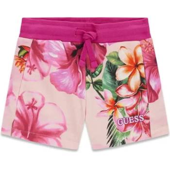 Guess Памучни спортни панталони за мини момиче в цикламено с цветя Guess