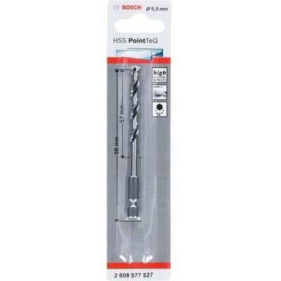 Свредло за метал BOSCH HSS PointTeQ HEX с 6-гранна опашка; 5, 5 мм (5 бр. ) 2608577527 (2608577527)
