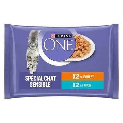 Purina ONE 4 x 85 g Sensitive kuře, tuňák