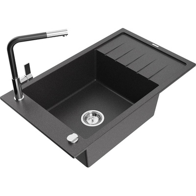 Mexen Elias гранитна мивка с 1 корито с отцедник и кухненски кран Flora, черен с петна - 6511-76-670401-07 (6511-76-670401-07)