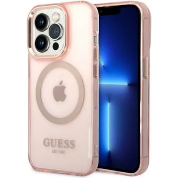 GUESS iPhone 14 Pro 6, 1" pink hard case Gold Outline Translucent MagSafe (GUHMP14LHTCMP)