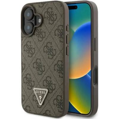 GUESS Кожен калъф 4G Triangle Strass MagSafe iPhone 16 - кафяв